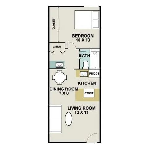 Floor plan for 1 bed, 1 bath, 550 sqft